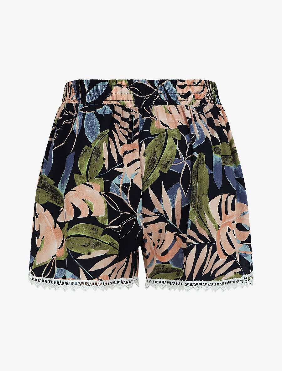 Short imprimé tropical à bords en crochet - Marine - 2