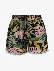 Short imprimé tropical à bords en crochet - Noir - 5