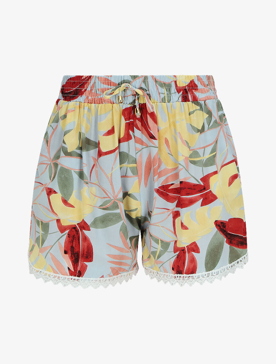 Short imprimé tropical à bords en crochet - Bleu ciel - 4