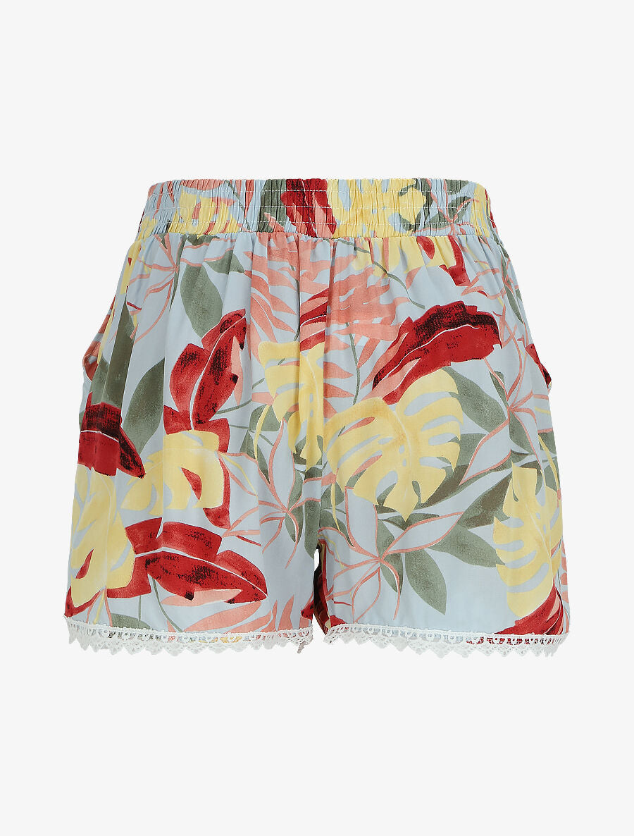 Short imprimé tropical à bords en crochet - Bleu ciel - 2