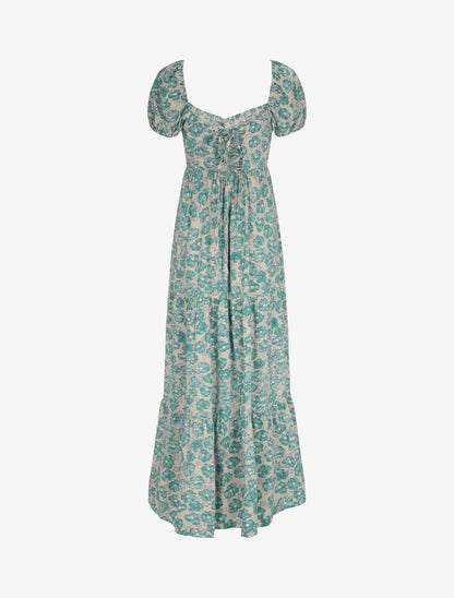 Robe longue élastiquée imprimé fleuri - Bleu - 3