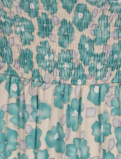 Robe longue élastiquée imprimé fleuri - Bleu - 4