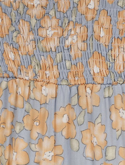 Robe longue élastiquée imprimé fleuri - Beige - 4