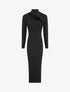 Robe pull côtelée et moulante à décolleté asymétrique - Noir - 1