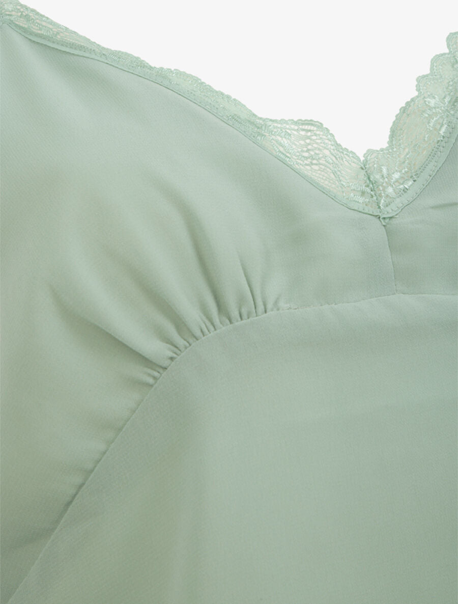 Caraco en voile à col dentelle - Vert d&