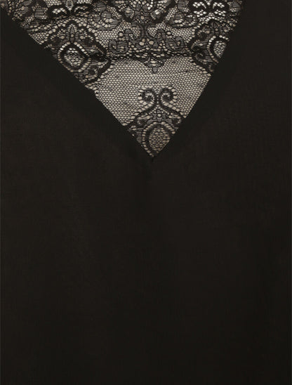 Caraco à col en dentelle - Noir - 3