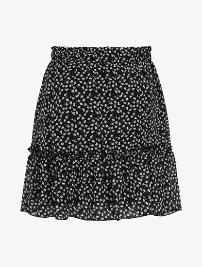 Jupe courte à imprimé fleuri et bords volantés - Noir - 2