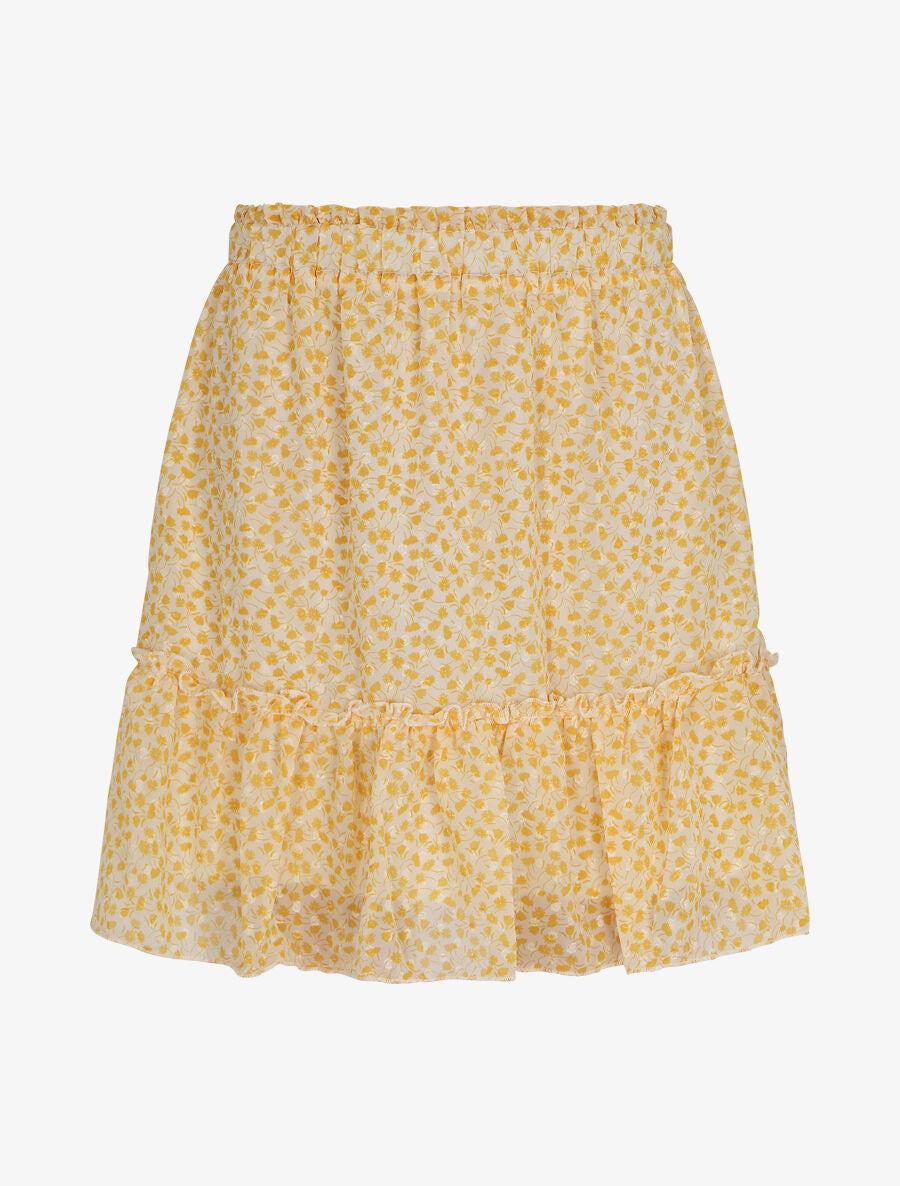 Jupe courte à imprimé fleuri et bords volantés - Jaune - 1