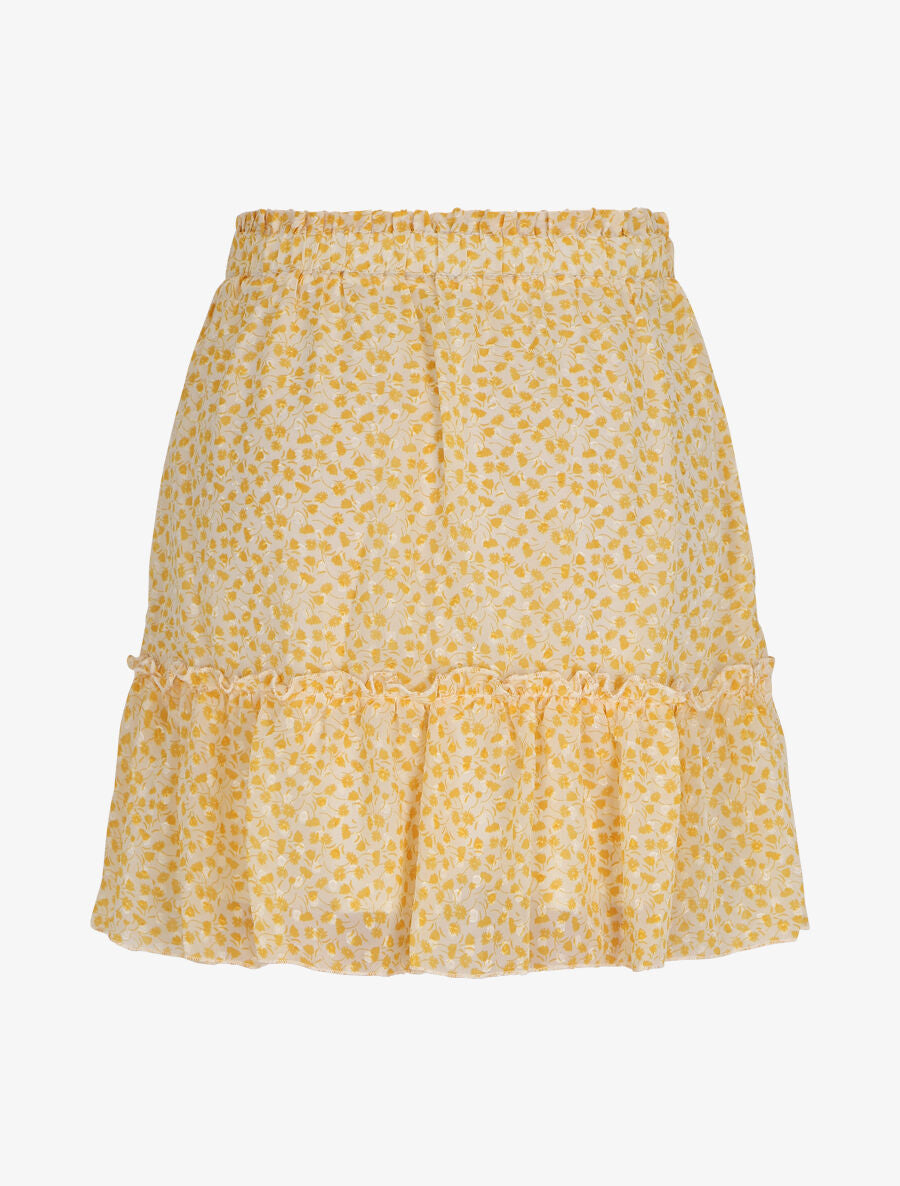 Jupe courte à imprimé fleuri et bords volantés - Jaune - 2