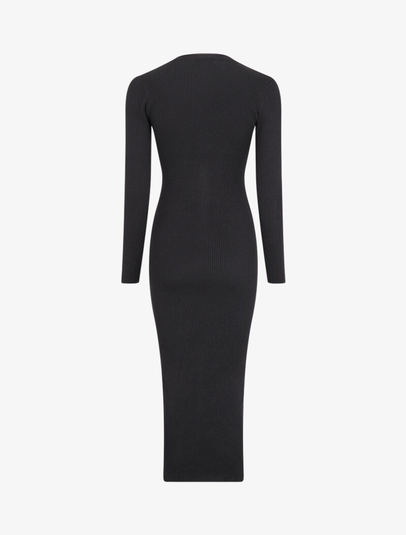 Robe pull boutonnée et côtelée - Noir - 2