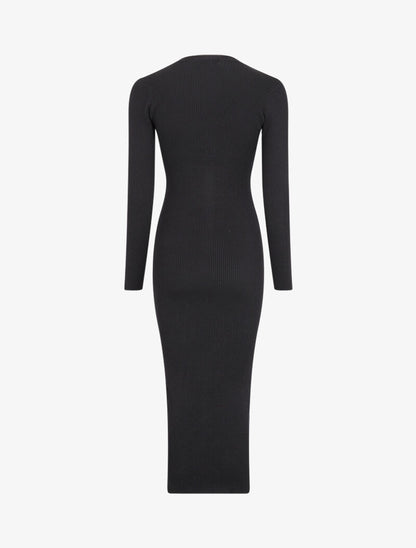 Robe pull boutonnée et côtelée - Noir - 2