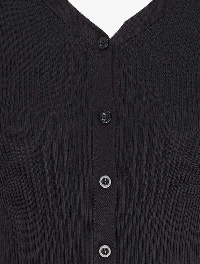 Robe pull boutonnée et côtelée - Noir - 3