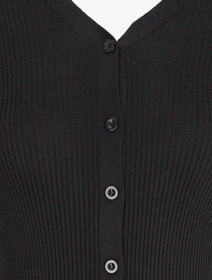 Robe pull boutonnée et côtelée - Noir - 3