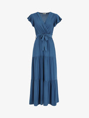 Robe longue unie évasée - Bleu - 5