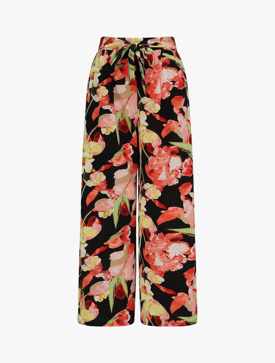 Pantalon ample à imprimé fleuri - Noir - 1