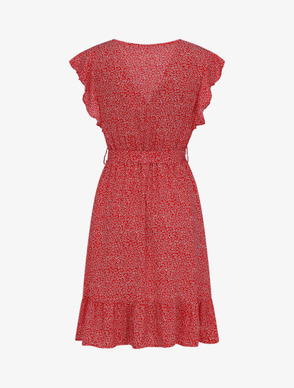 Robe mi-longue à imprimé fleuri - Rouge - 2