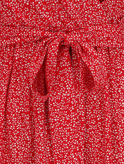 Robe mi-longue à imprimé fleuri - Rouge - 3