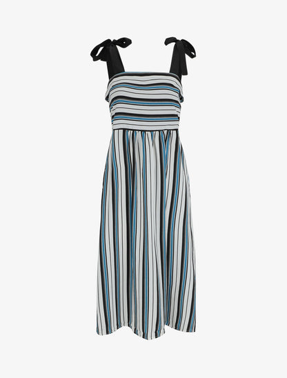 Robe longue rayée à bretelles à noeud - Blanc - 1