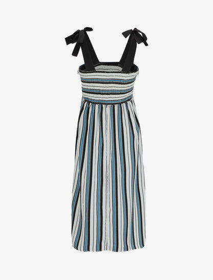 Robe longue rayée à bretelles à noeud - Blanc - 2