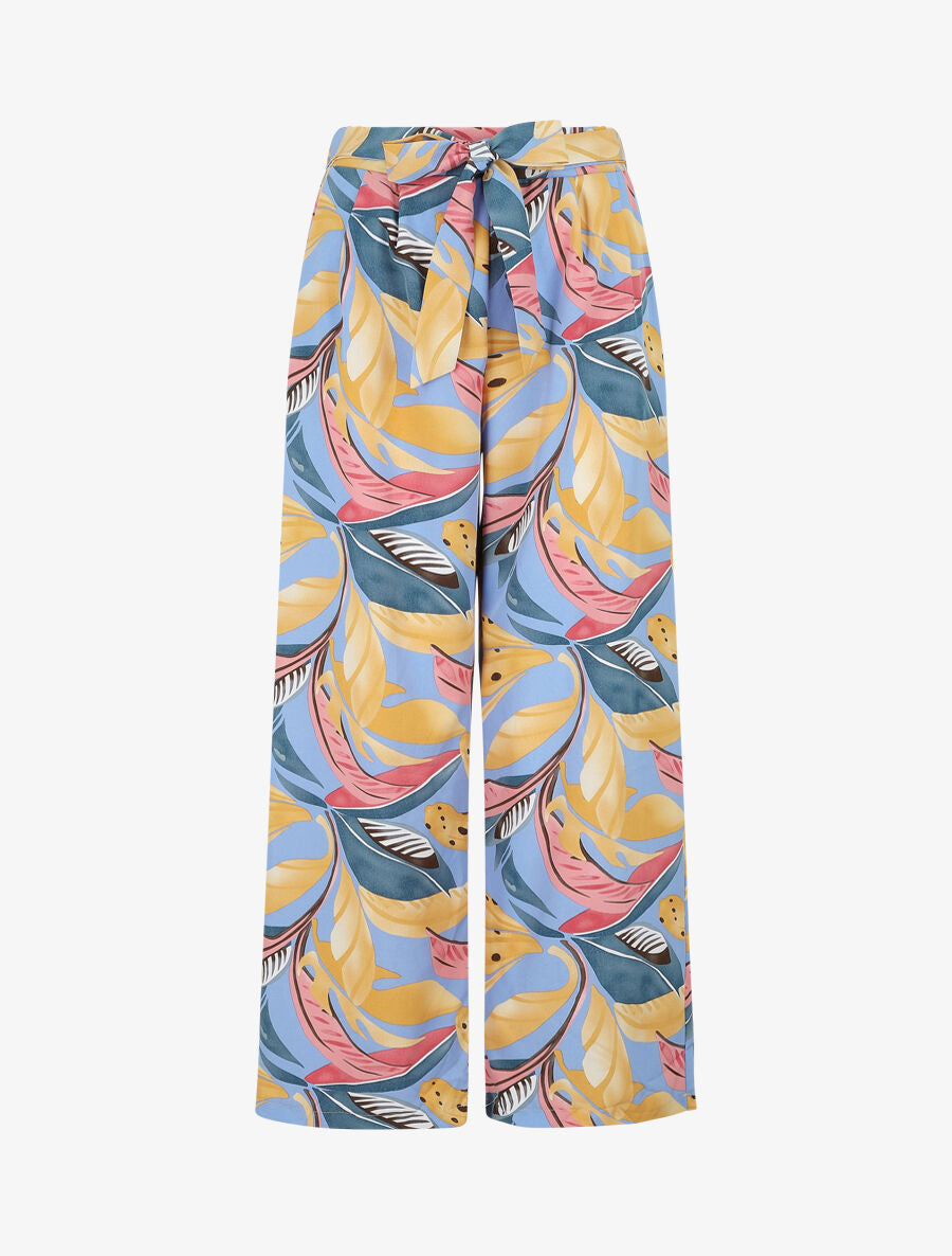 Pantalon élastiqué à imprimé feuillage - Bleu - 4