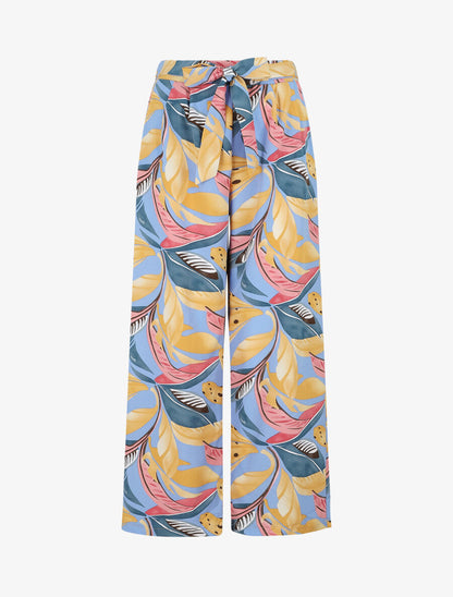 Pantalon élastiqué à imprimé feuillage - Bleu - 4