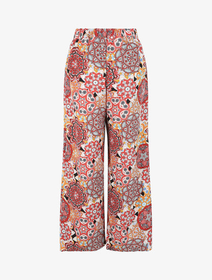 Pantalon élastiqué à imprimé foulard - Rouge - 2