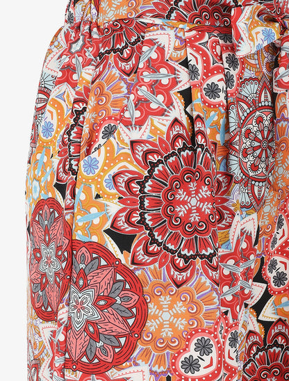 Pantalon élastiqué à imprimé foulard - Rouge - 3