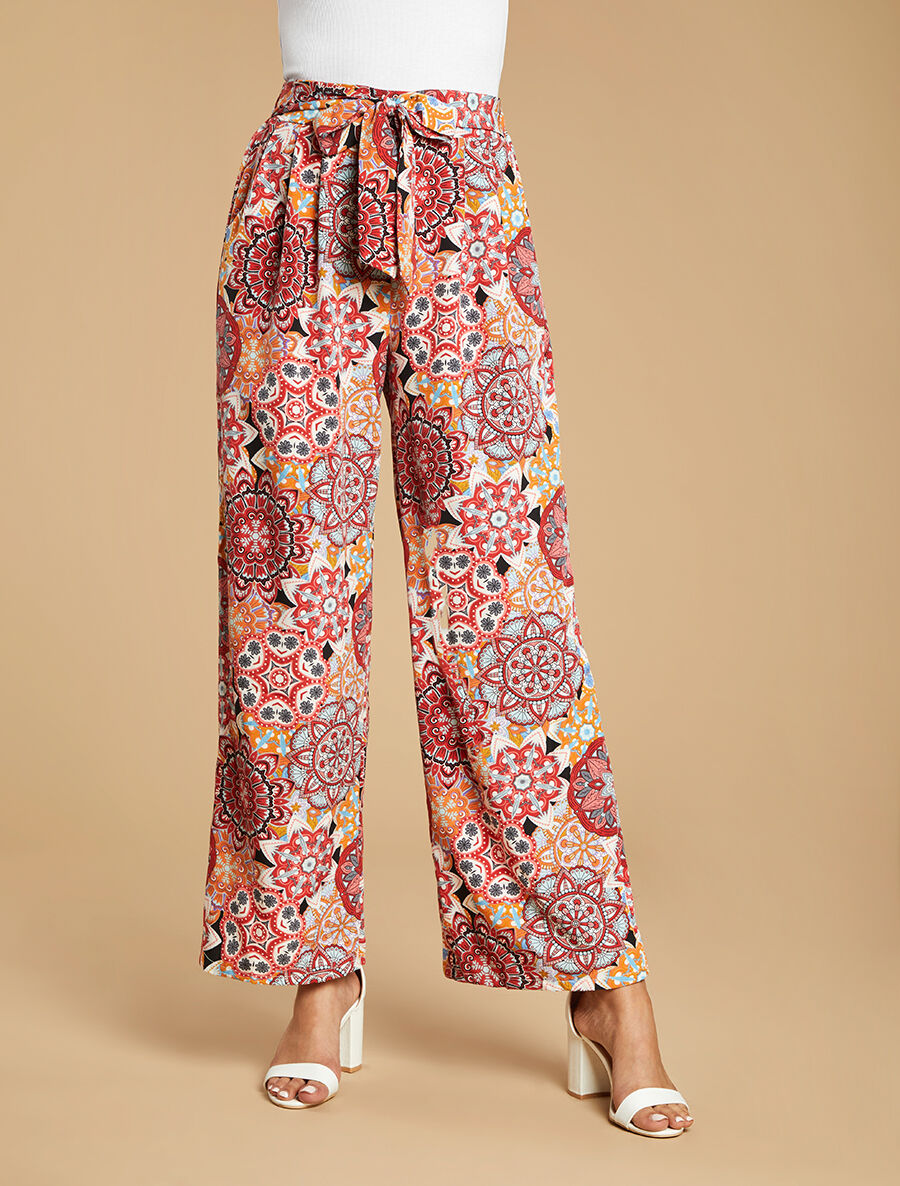 Pantalon élastiqué à imprimé foulard - Rouge - 4