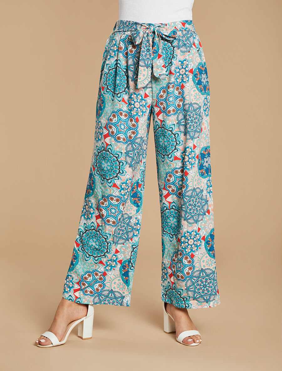 Pantalon élastiqué à imprimé foulard - Bleu canard - 4