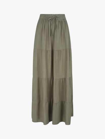 Jupe longue à taille élastiquée - Kaki - 1