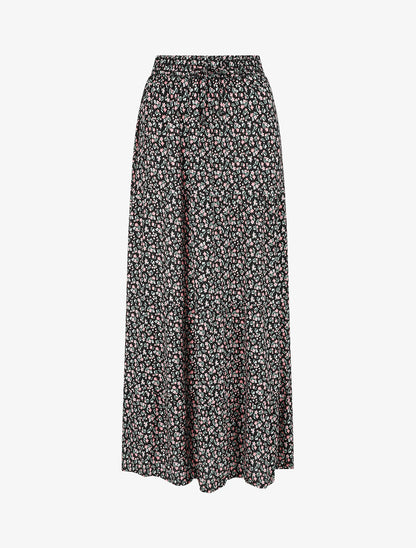 Jupe longue élastiquée imprimé fleurs des pré - Noir - 1