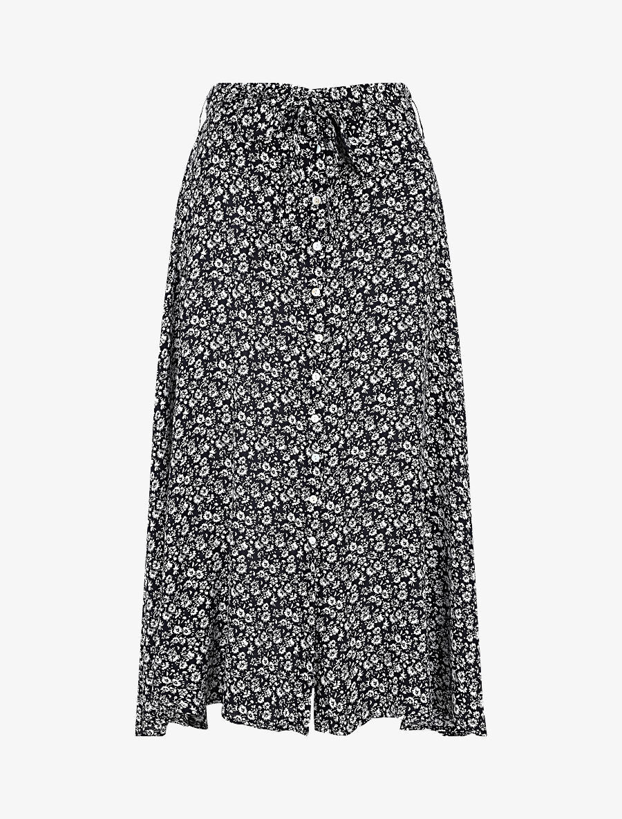 Jupe évasée imprimé pâquerettes - Noir - 1