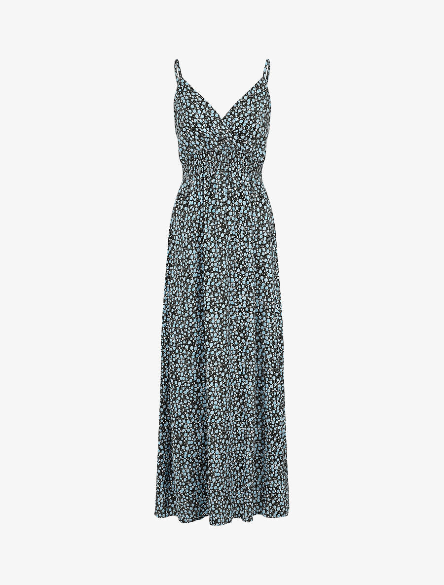 Robe longue à imprimé fleuri - Marine - 1