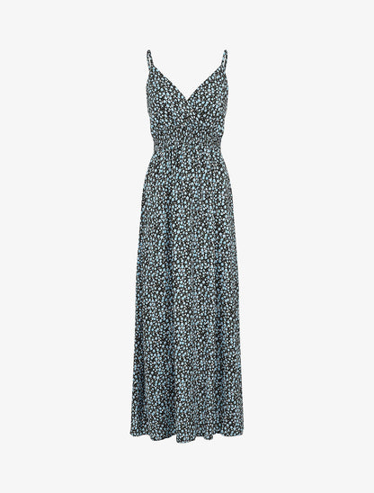 Robe longue à imprimé fleuri - Marine - 1