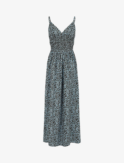 Robe longue à imprimé fleuri - Marine - 2