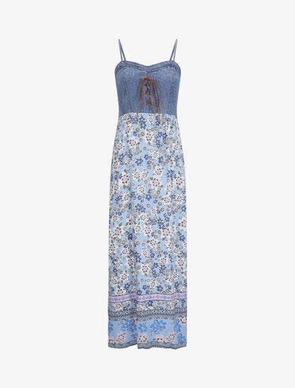 Robe longue corset imprimé fleuri - Bleu ciel - 1