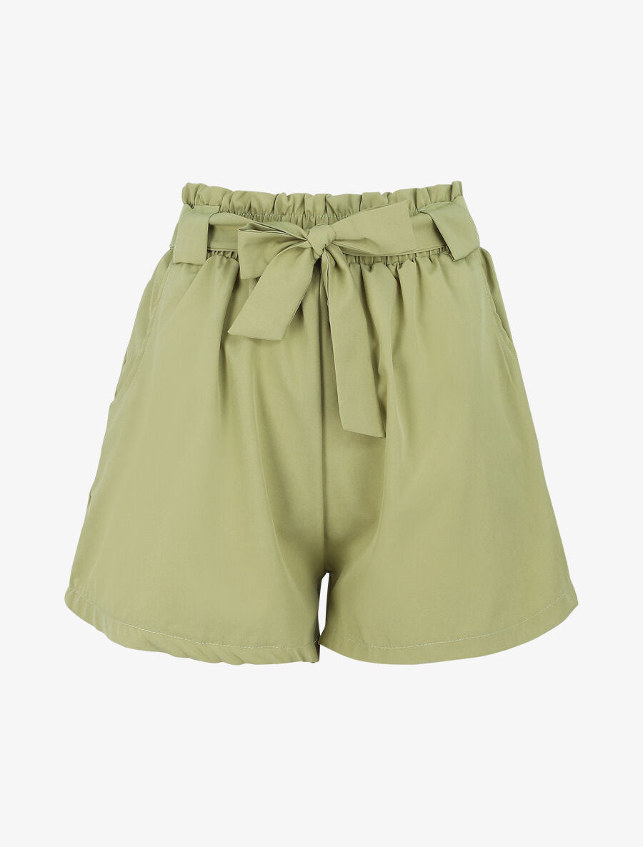 Short uni à taille élastiquée - Vert olive - 1