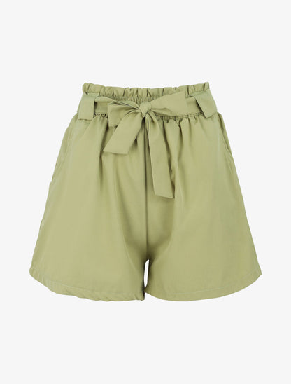 Short uni à taille élastiquée - Vert olive - 1