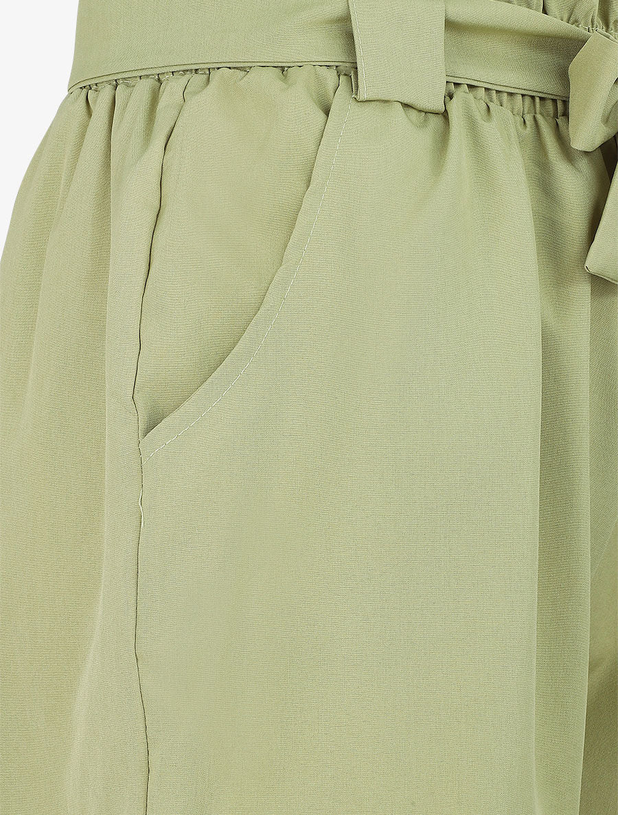 Short uni à taille élastiquée - Vert olive - 3