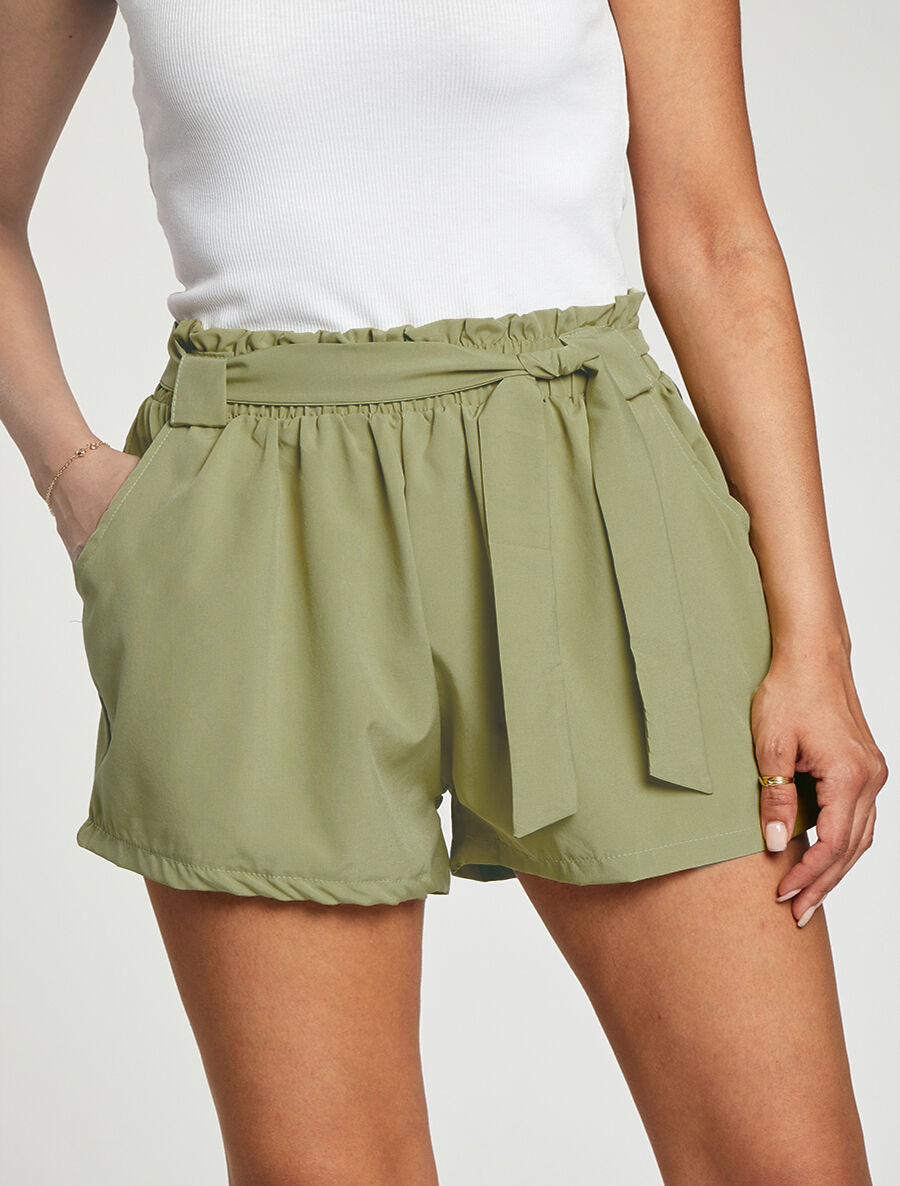 Short uni à taille élastiquée - Vert olive - 4