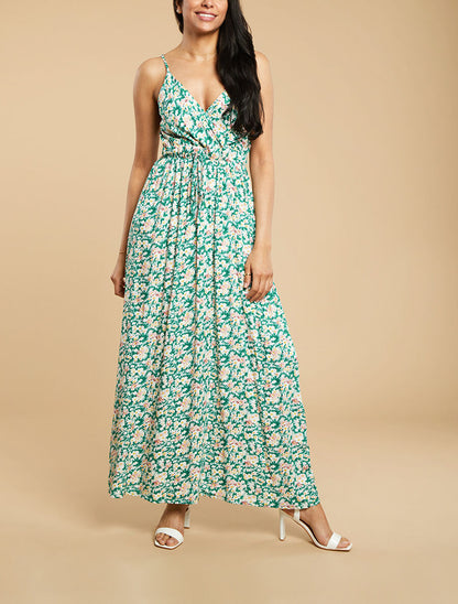 Robe longue imprimé fleurs des champs - Vert - 4