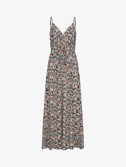 Robe longue imprimé fleurs des champs - Noir - 1