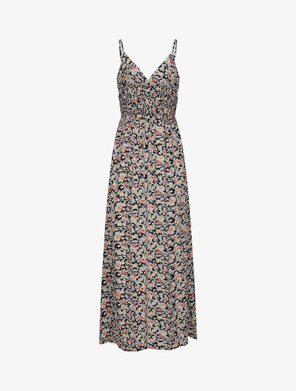 Robe longue imprimé fleurs des champs - Noir - 2