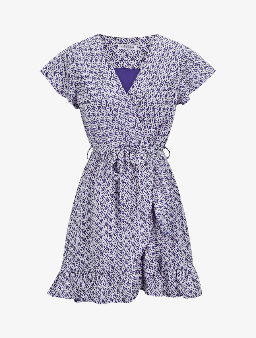 Robe mi-longue imprimée à bord volanté - Bleu - 4