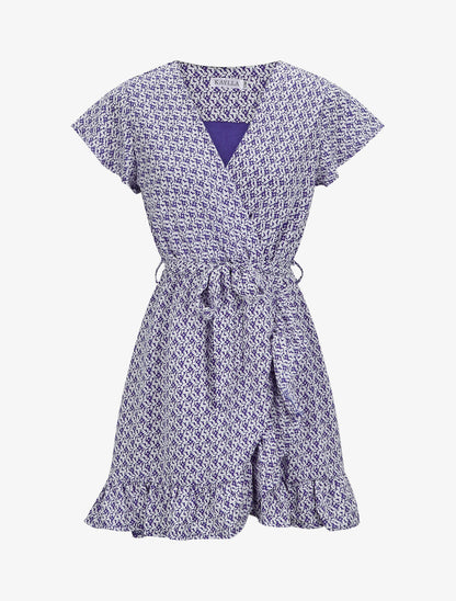 Robe mi-longue imprimée à bord volanté - Bleu - 4