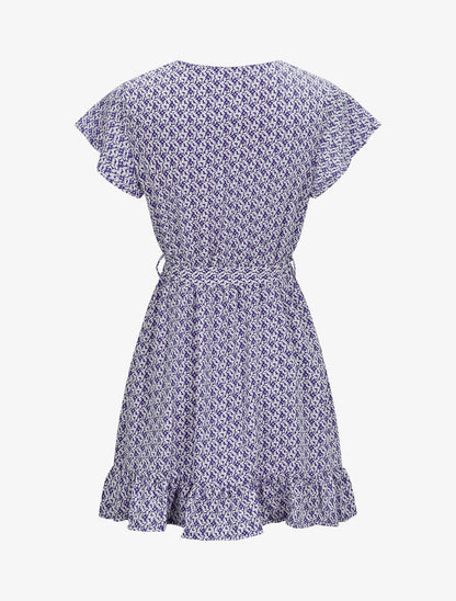 Robe mi-longue imprimée à bord volanté - Bleu - 2