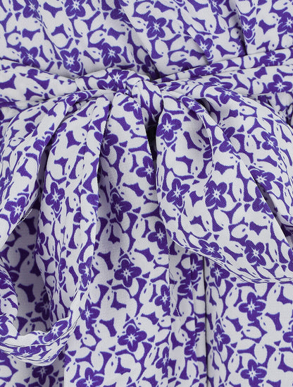 Robe mi-longue imprimée à bord volanté - Bleu - 3
