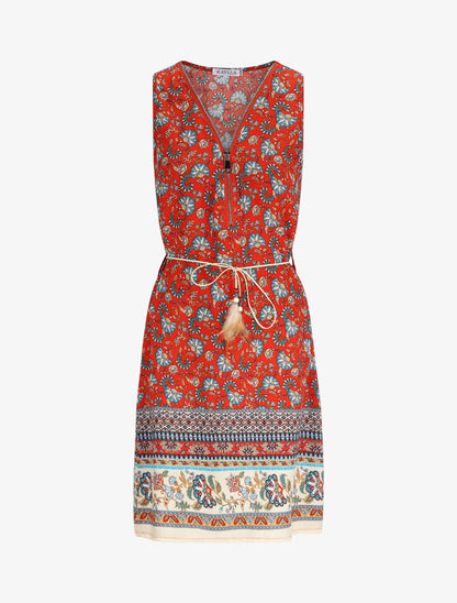 Robe mi-longue à imprimé baroque - Rouge - 1