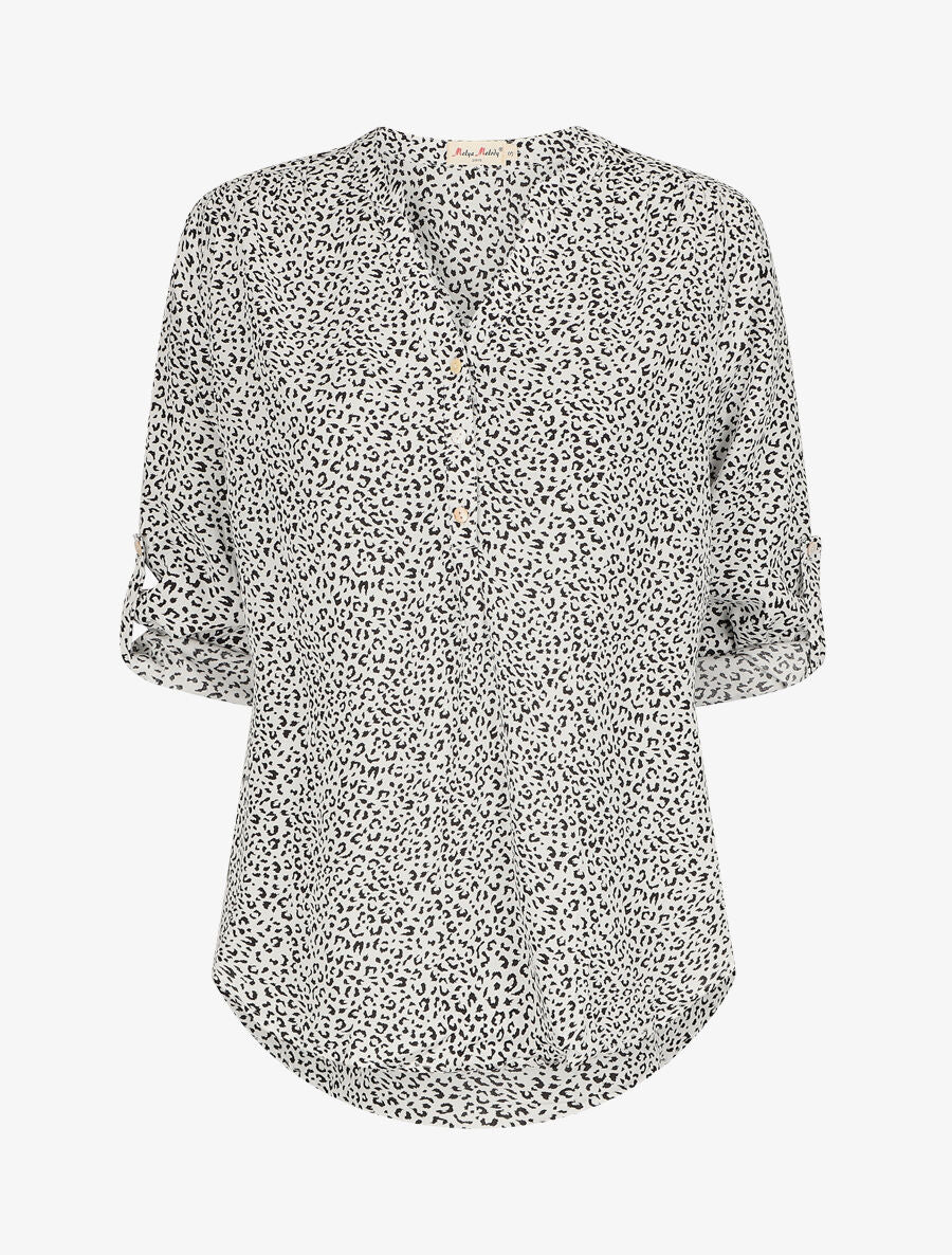 Blouse à manches longues retroussables - Blanc - 1