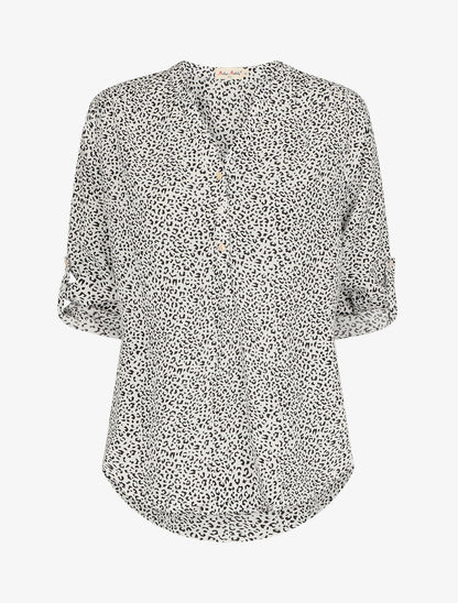 Blouse à manches longues retroussables - Blanc - 1